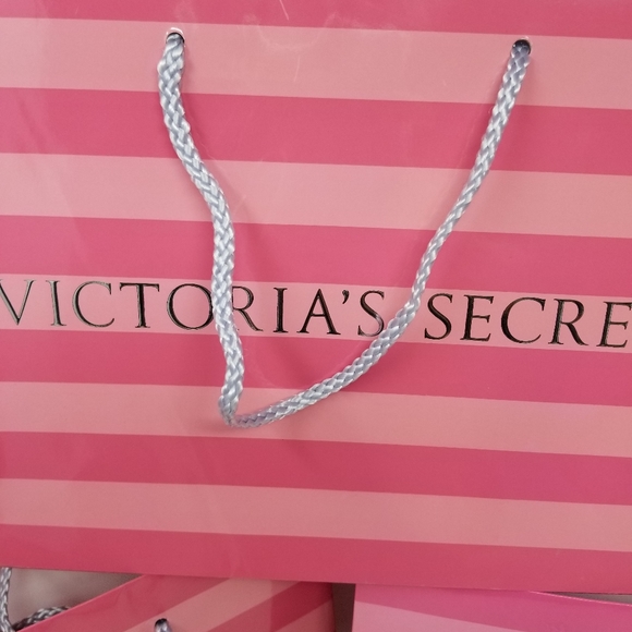 Victoria's Secret Set / 3 Paper Shopping Bags Medium Pink Silver Good - Picture 4 of 10